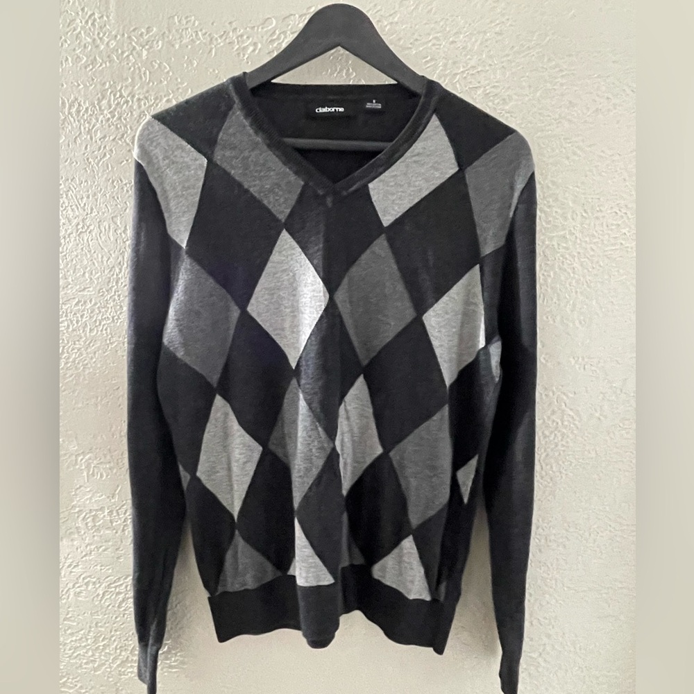 VTG Claiborne Men’s Charcoal Knit Sweater Top size‎ Small
